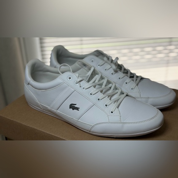 Lacoste White Leather Sneakers Men’s Size 13 Casual Shoes Clean Minimalist - Picture 7 of 8